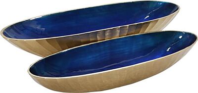Decorative Serving Bowl GLAM Modern Contemporary Oval Blue Gold Set 2 A