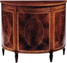 Scarborough House Demilune Table Elegant Marquetry Inlay Swags, Crotch Mahogany