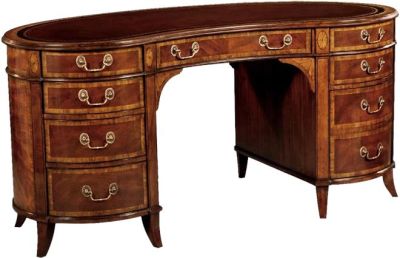 Kidney Desk Scarborough House Crotch Mahogany Brown Leather, Brass, File Drawer