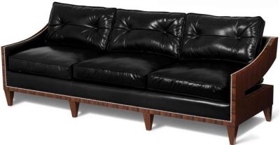 Scarborough House 3Seater Black Leather Sofa, Rosewood, Italian Contemporary