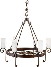 Chandelier Castile Round Forged Iron Old World Shields S-Scroll 6-Light Candles