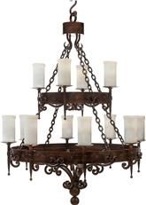 Chandelier Fleur de Lis 2-Tier 12 Light White Onyx Shades Metal Candelabra