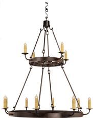 Chandelier Medallion 2-Tier 12-Light Renaissance Black Forged Iron Large