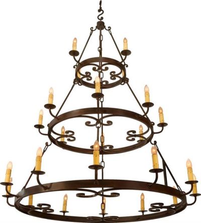 Chandelier Medallion 3-Tier 24-Light Large Renaissance Bronze Forged Iron Tall