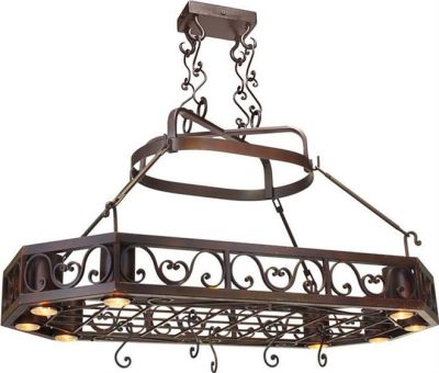 Pot Rack 8-Light Spanish Oaks Hangs From Ceiling Old World Style Bronze Metal