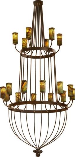 Chandelier SORENTO 2-Tier 18-Light Organic Onyx Shades Bronze Metal Candelabra