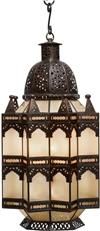 Lantern Arabian Middle Eastern Hand-Worked Recycled Tin Frosted Glass Bronze