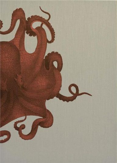 Wall Art Print 19th C Octopus Study 47x65 65x47 Coral Pink Linen Unfram