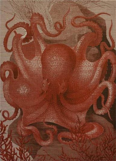 Wall Art Print 19th C Octopus in the Sea 39x54 54x39 Coral Pink Linen U