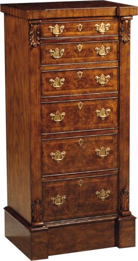 Scarborough House Chest Secretaire, Burl Walnut, Leather Writing Surface, Brass