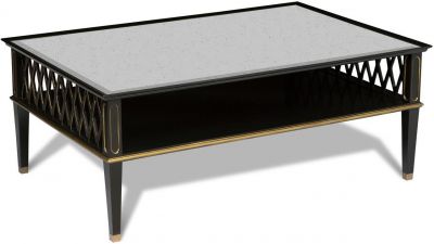 Scarborough House Cocktail Table Hollywood Regency Mirror Top, Black, Gold