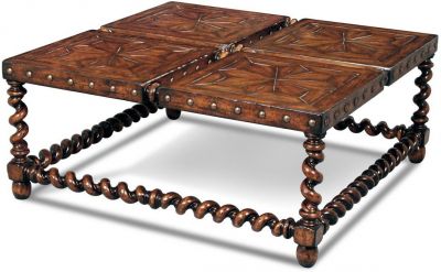 Scarborough House Distressed Cocktail Table, Parquetry Hand Crafted, Square