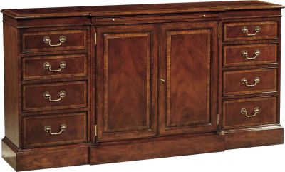 Scarborough House Sideboard, Crotch Mahogany Movingue Brass, Pullout Shelf