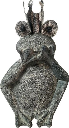 Sculpture Contemporary Frog Covering His Mouth Hammered Gray Nickle Black Red