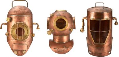 Sculpture Diver Helmet Set 3 Antiqued Brass Bronze Metal Vintage Replica
