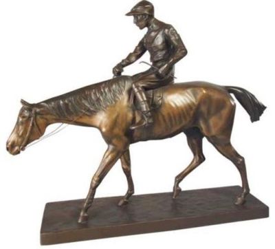 Sculpture EQUESTRIAN Traditional Antique Jockey Large Chocolate Brown Resin