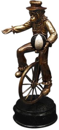 Sculpture Statue Chimpanzee Riding a Wheel Scarborough House Brass Black Stone