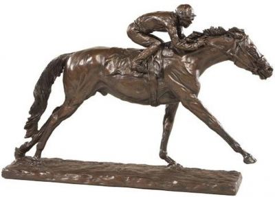 Sculpture Statue Horse Jockey Photo Finish Equestrian Hand Painted OK Casting