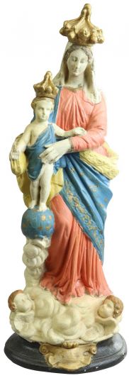 Sculpture Statue Madonna Our Lady Victory French Chalkware Religious Coral Pink