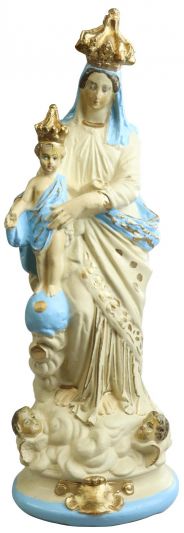 Sculpture Statue Madonna Our Lady of Victory Antique Chalkware Religious Blue