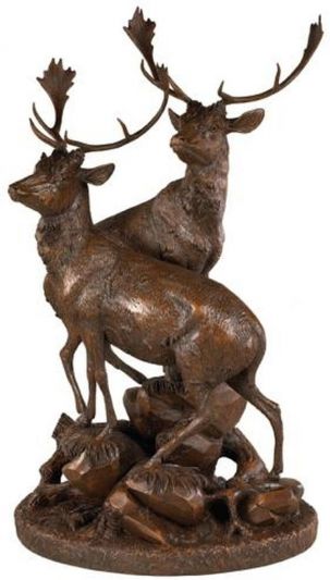 Sculpture Statue Pair Stags Deer Rustic Mountain Hand Painted Resin OK Casting