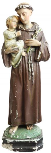 Sculpture Statue St Anthony Saint Religious Chalkware Antique French 1900