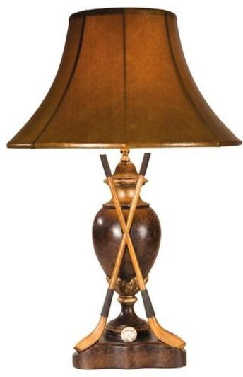 Sculpture Table Lamp GOLF Traditional Antique Cross Club 1-Light Chestnut Resin