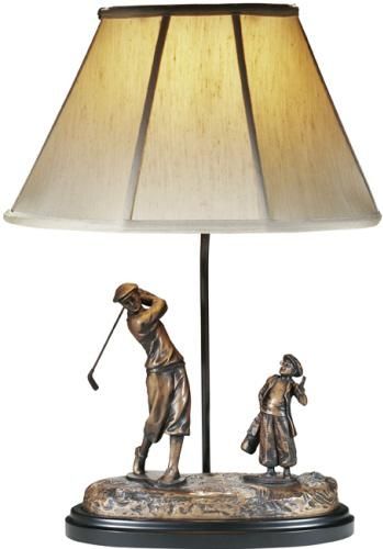 Sculpture Table Lamp Golfer and Golf Caddy Hand Painted Made in USA OK Casting
