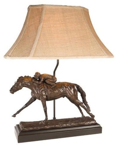 Sculpture Table Lamp Horse Jockey Equestrian Photo Finish Hand Painted OKCasting