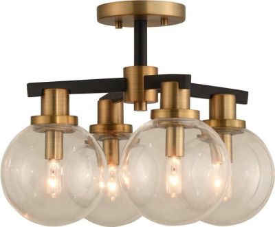 Semi-Flush Ceiling Light KALCO CAMEO Mid-Century Modern 4-Light Clear Glass