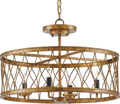 Semi-Flush Pendant Light CURREY CRISSCROSS Crossing Wires Crossed 4-Light Gold