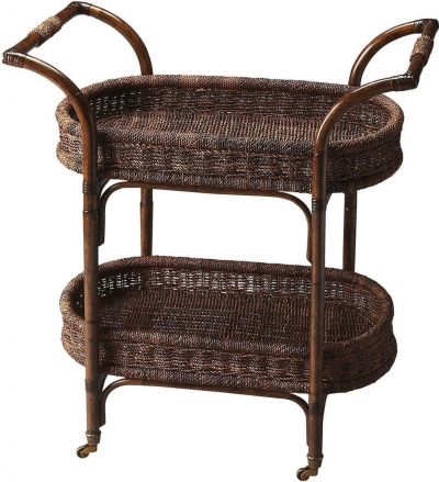 Serving Cart Kitchen Contemporary Oval Designers Edge Distressed Brown Tan