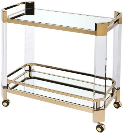 Serving Cart Kitchen Contemporary Polished Gold Clear Stainless Steel Casters