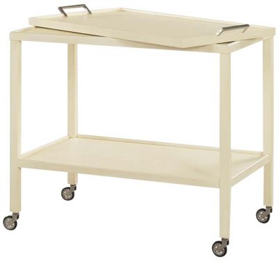 Serving Cart Kitchen Removable Tray Coconut White Wood Hand Cast Brass Hardware