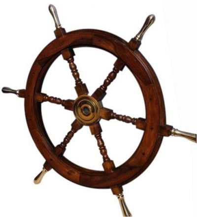 Ship Wheel Nautical 30-In Rosewood Brass