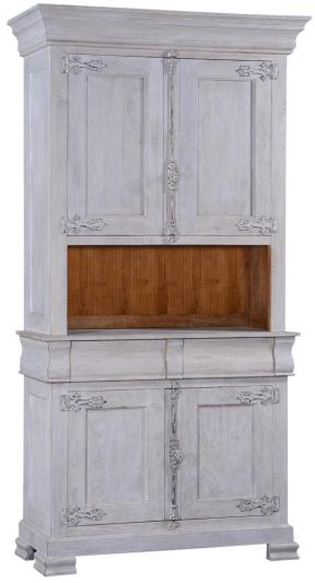 Side Cabinet Philippe White Distressed Wood French Cremone 4 Doors 2 Drawers
