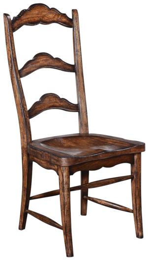 Side Chair Dining Colonial, Solid Wood Pecan Saddle Seat, Shaped Ladder Back