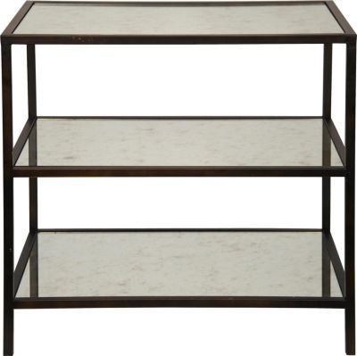 Side Table 3-Tier Tiered Black Antiqued Mirror Glass Metal