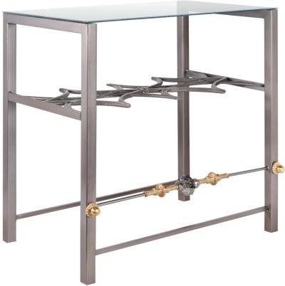 Side Table Ischia Luna Bella Glass Top Hand-Wrought Iron Brass Cut Crystals