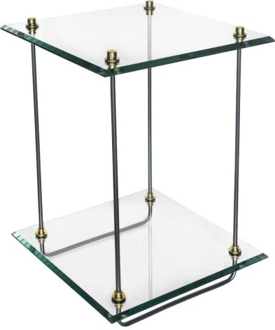 Side Table Luna Bella 2-Tier Modern Glass Top Silver Metal Brass USA Made
