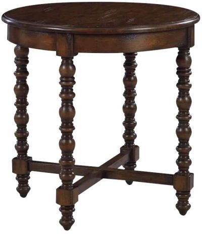 Side Table Round Ogee Top Country Hand-Rubbed Wood Distressed Turned Legs