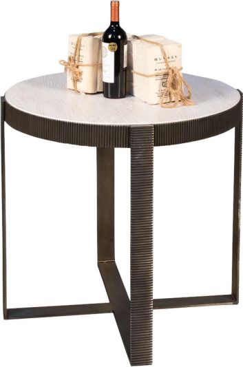 Side Table SARREID Round Antique Silver White Wash White/Cream Walnut Oak I