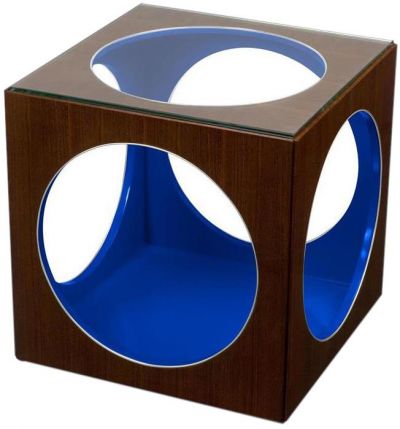 Side Table Scarborough House Cobalt Blue Mozambique, Glass Top Mod Nickel Rings
