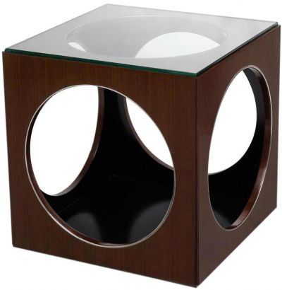Side Table Scarborough House Cube Ebonized Black Mozambique Steel Ring Glass Top