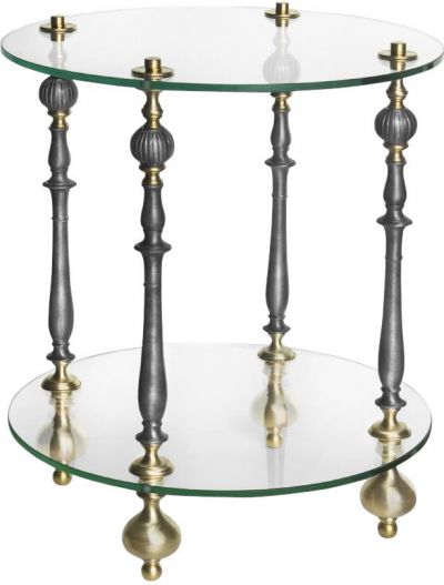 Side Table TALISSA 2-Tier Tiered Brass Silver Hammered Glass Metal Bronze