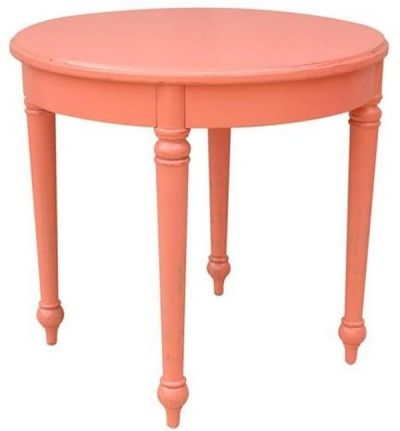 Side Table TRADE WINDS PROVENCE Traditional Antique Round Painted Coral Pink