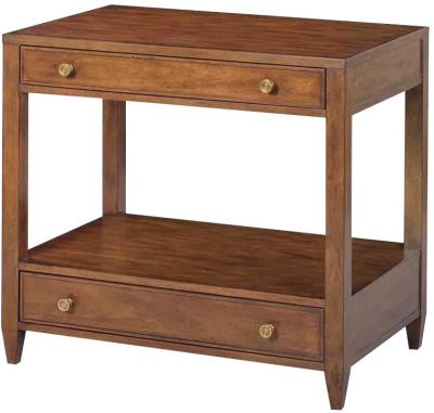 Side Table Wide Rectangular 2-Drawer Rustic Warm Brown Hand-Rubbed Wood Brass
