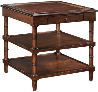 Side Table Woodbridge Regency Square Aged Mahogany Burl Wood 2 Shelves Drawer