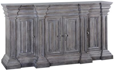Sideboard Cathedral Weathered Gray Wood, Heavy Moldings, Linen Fold Doors