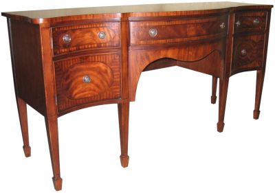 Sideboard Hepplewhite Serpentine Banded Inlay English Urn Antiqued Hardware